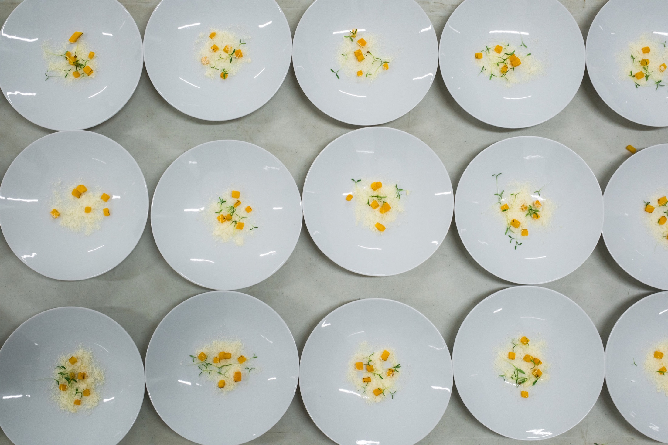 Overhead view of coordinated banquet plating